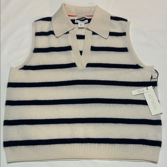 Rachel Zoe Cream and Black Striped Cashmere Top XL NWT - Picture 1 of 4